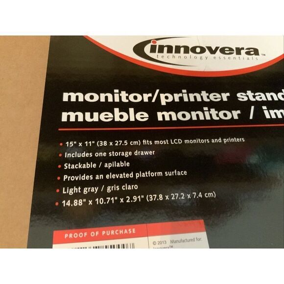 Monitor/Printer Stand with Storage Drawer 15”x11”x3” Gray IVR 55000, Innovera - Picture 3 of 3